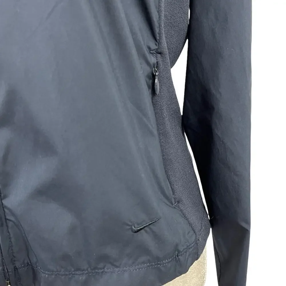 Nike Swoosh Boys Mixed Media Navy Jacket Nylon Front High Neck Large 12/14